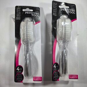 Set of 2 Elite 4-In-1 Pedicure Tool Nail Brush Pumice Callus Reducer Emery file